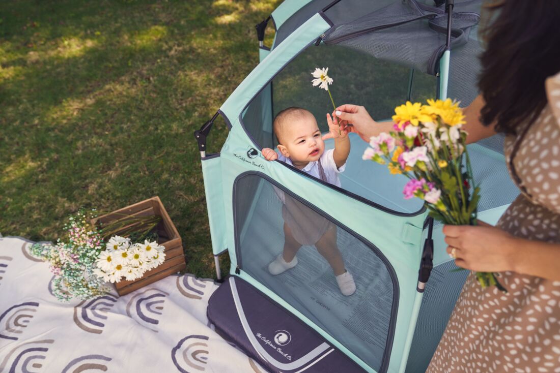 Pop 'N Go® Playpen in cosmic gray by The California Beach Company LLC, featuring a spacious, foldable design for easy setup.