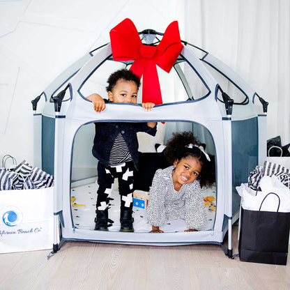 Pop 'N Go® Playpen in cosmic gray by The California Beach Company LLC, showing a portable, foldable playpen with mesh sides.