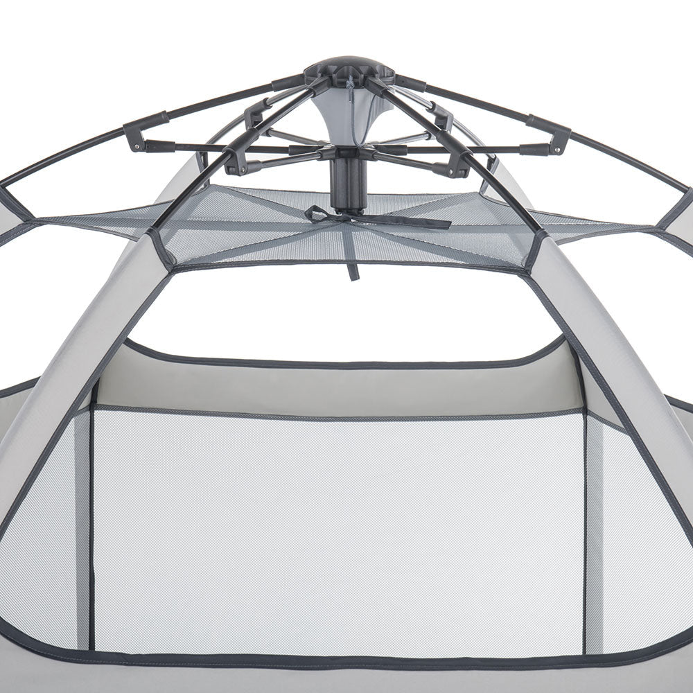 Pop 'N Go Playpen by The California Beach Company LLC in cosmic gray, portable baby playpen with mesh sides for easy visibility.