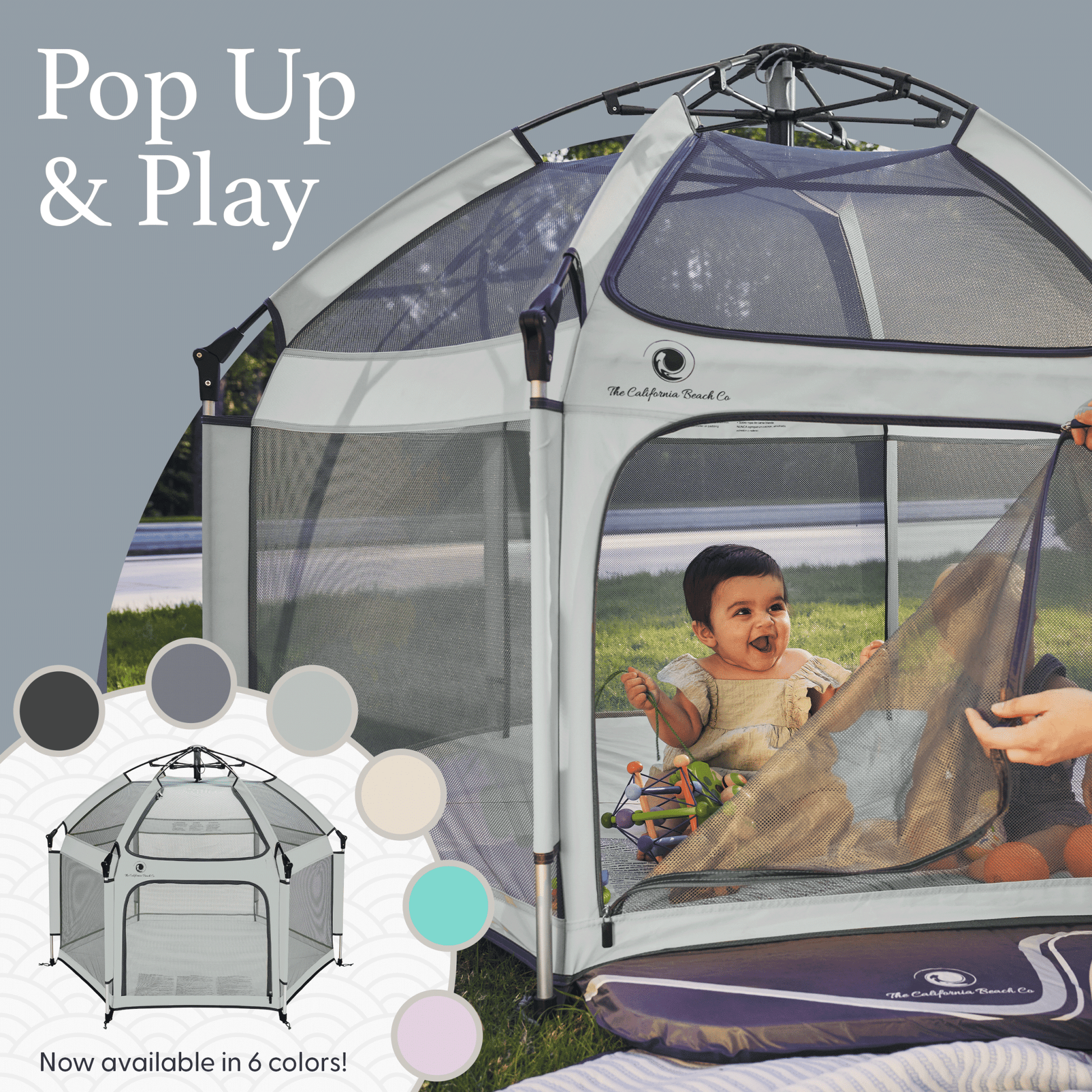 Pop 'N Go® Playpen by The California Beach Company LLC in cosmic gray, featuring a portable, easy-to-setup playpen for babies.