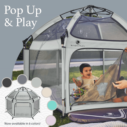 Pop 'N Go® Playpen by The California Beach Company LLC in cosmic gray, featuring a portable, easy-to-setup playpen for babies.