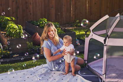 Pop 'N Go Playpen by The California Beach Company LLC in cosmic gray, portable playpen with mesh sides for easy visibility and ventilation.