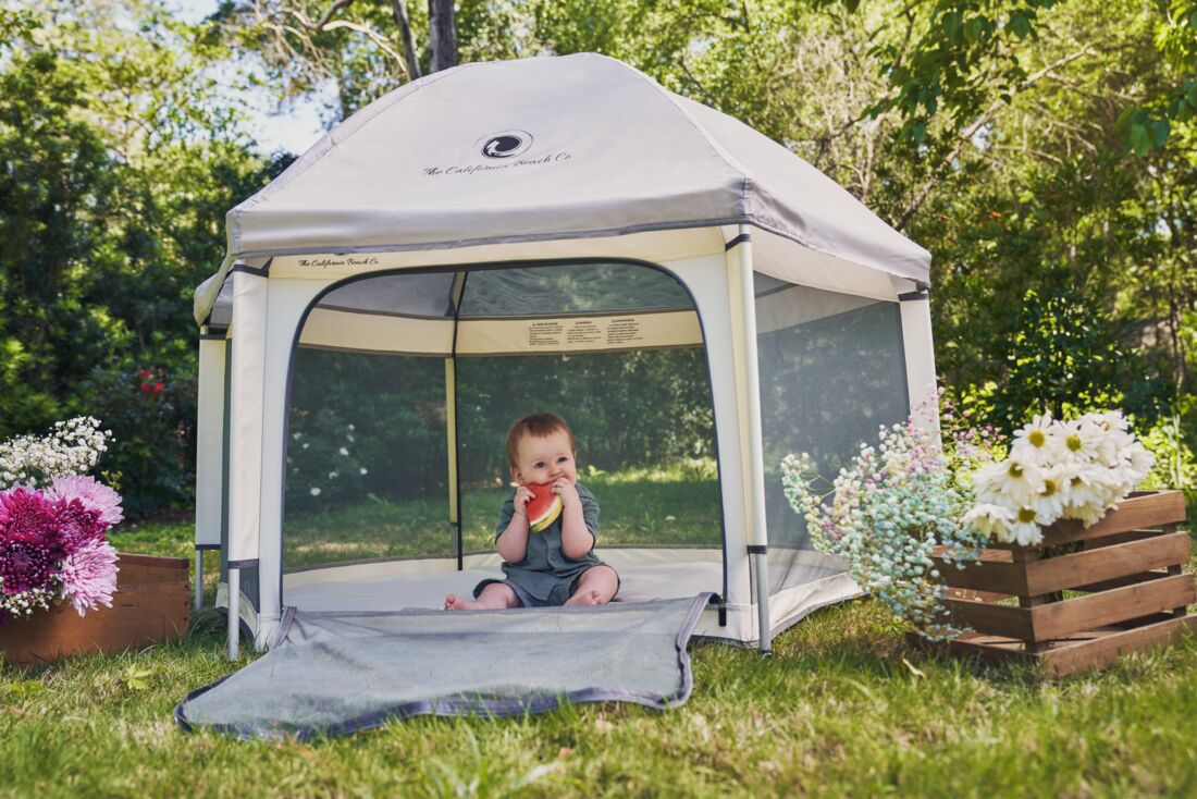 Pop 'N Go Playpen in cosmic gray by The California Beach Company LLC, portable and easy to set up for infants and toddlers.