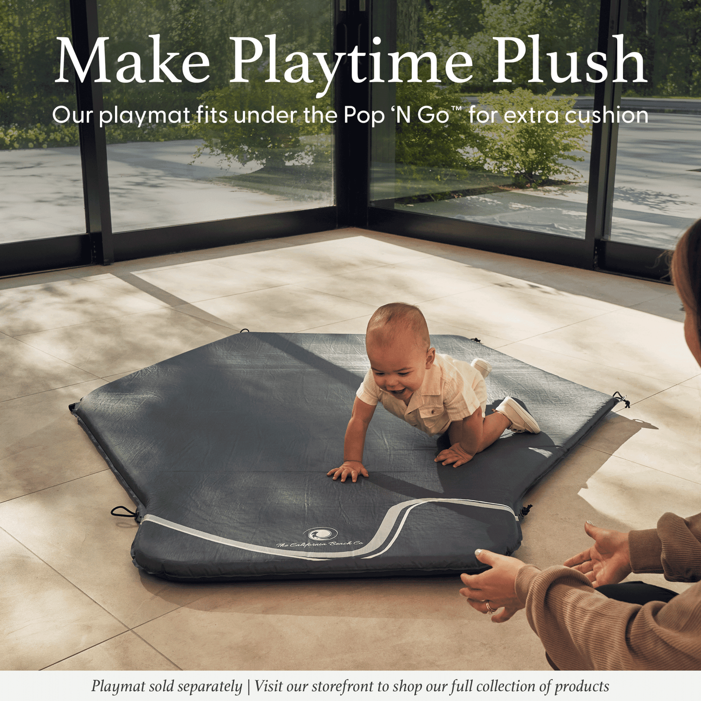 Pop 'N Go Playpen by The California Beach Company LLC in cosmic gray, portable playpen with mesh sides for easy supervision.
