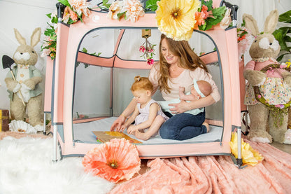 Pop 'N Go® Playpen in cosmic gray by The California Beach Company LLC, showing the portable, foldable playpen with mesh sides.
