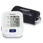 Omron 3 Series Upper Arm Blood Pressure Monitor BP7100 showing cuff and digital display for accurate blood pressure readings.