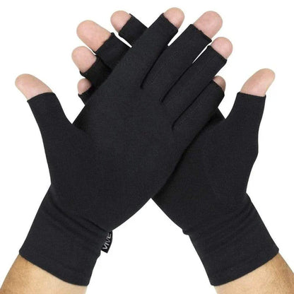 Open finger arthritis compression gloves in grey by The Digital Health Store, designed for support and improved mobility.