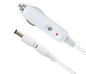 Freedom CPAP Battery DC car charger for 12V vehicles, compatible with CPAP accessories, shown with connecting cable and plug.