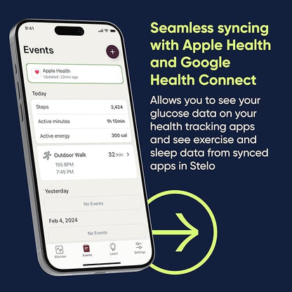 Dexcom Stelo continuous glucose monitor biosensors in a 2-pack, Bluetooth-enabled 15-day sensors for glucose monitoring.