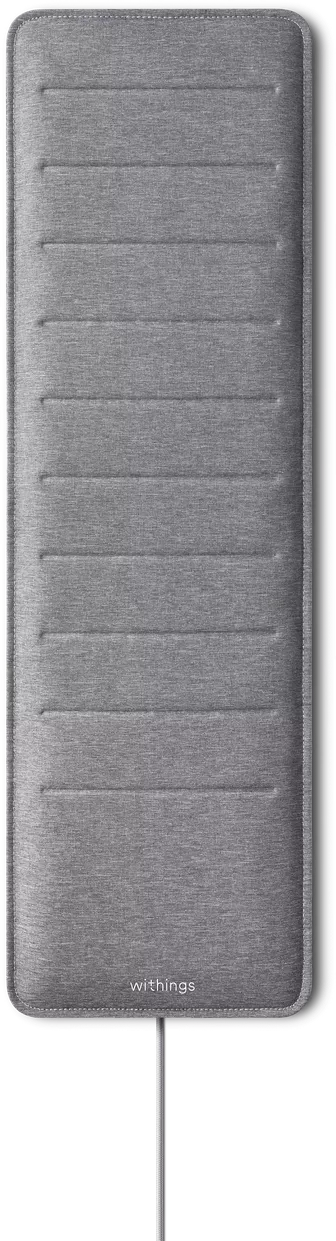 Withings Sleep Tracking Mat sleep monitor showing a sleek black mat with Bluetooth and Wi-Fi connectivity for sleep tracking.