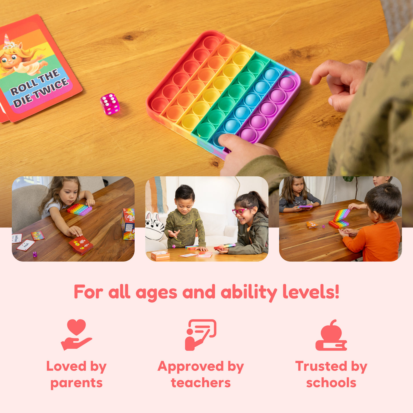 The Fidget Games Sight Words Edition box showing colorful game components and title for educational sight word practice.