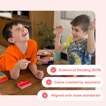 The Fidget Game Sight Words Edition by The Fidget Games, featuring colorful game components and sight word cards for educational fun.