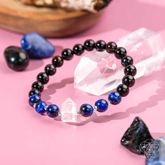 Conscious Items Negativity Filter Bracelet with black beads and silver accents, designed to promote positive energy and mindfulness.