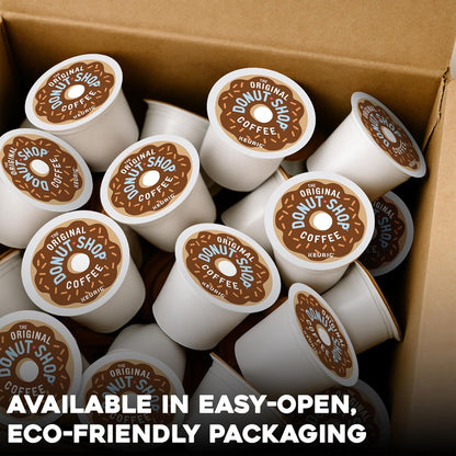 Box of 72 The Original Donut Shop Regular Keurig K-Cup Pods with medium roast coffee for single-serve brewing.