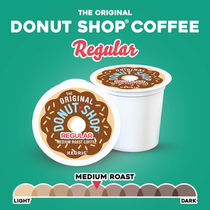 Pack of 72 The Original Donut Shop Regular Keurig K-Cup pods featuring medium roast coffee for single-serve brewing.