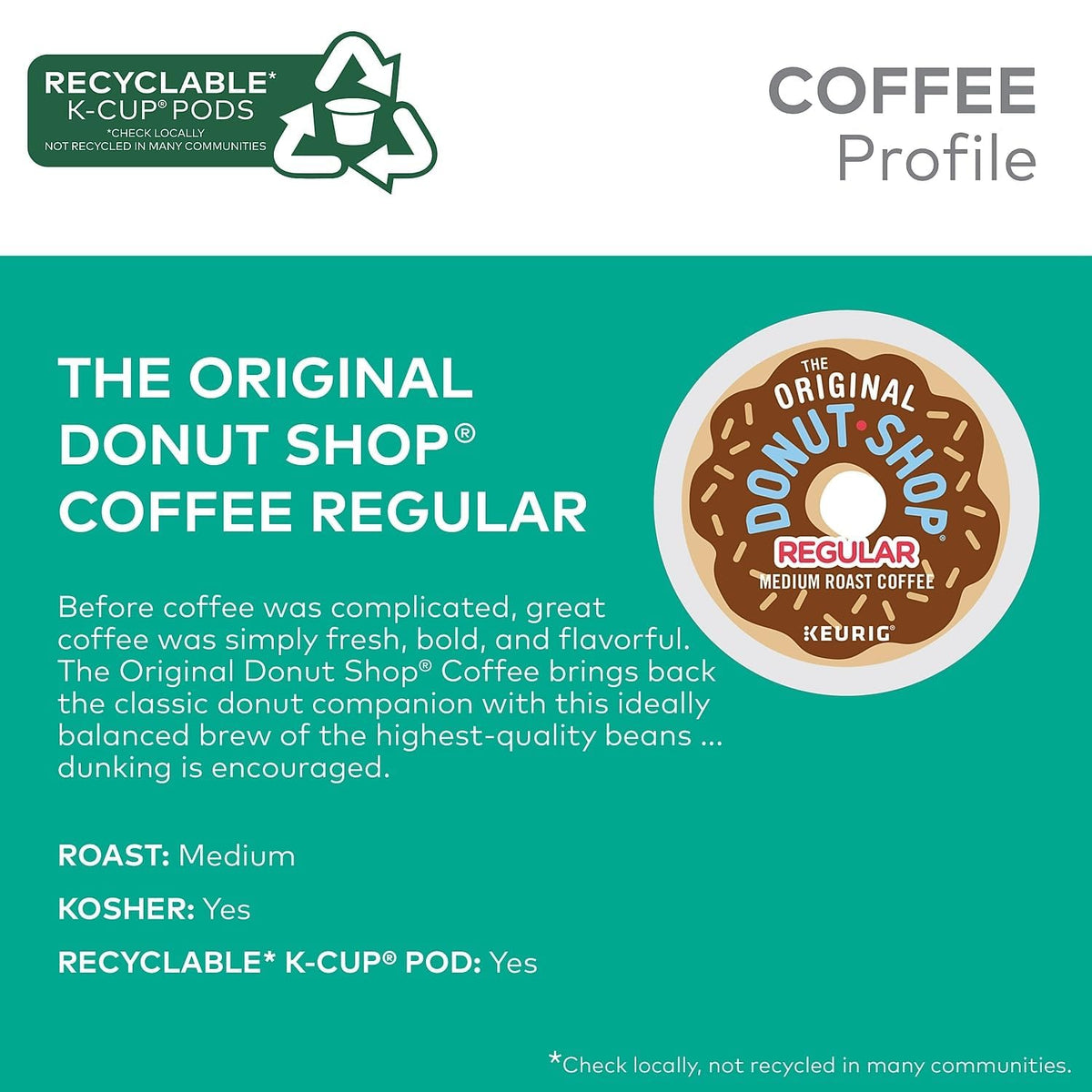 Box of 96 The Original Donut Shop Regular Keurig K-Cup coffee pods with medium roast coffee in a retail packaging.