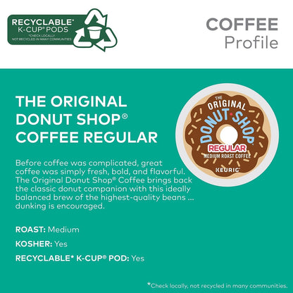 Box of 96 The Original Donut Shop Regular Keurig K-Cup coffee pods with medium roast coffee in a retail packaging.