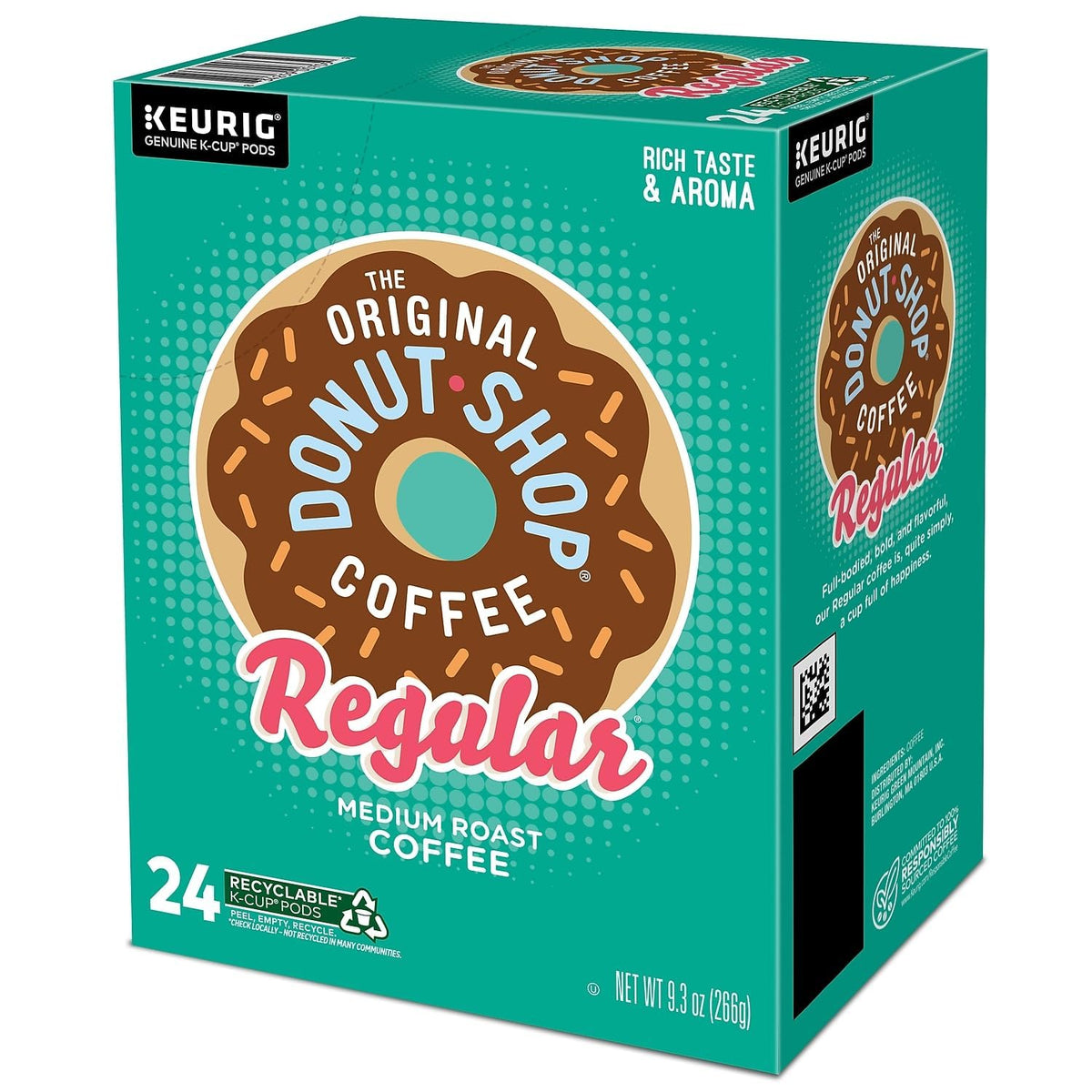 Box of 96 The Original Donut Shop Regular single-serve Keurig K-Cup coffee pods with medium roast flavor.