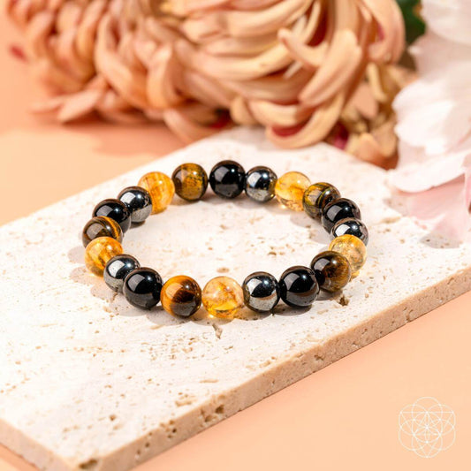Conscious Items Quadruple Protection Bracelet featuring layered black cords and silver accents, designed for spiritual protection and style.