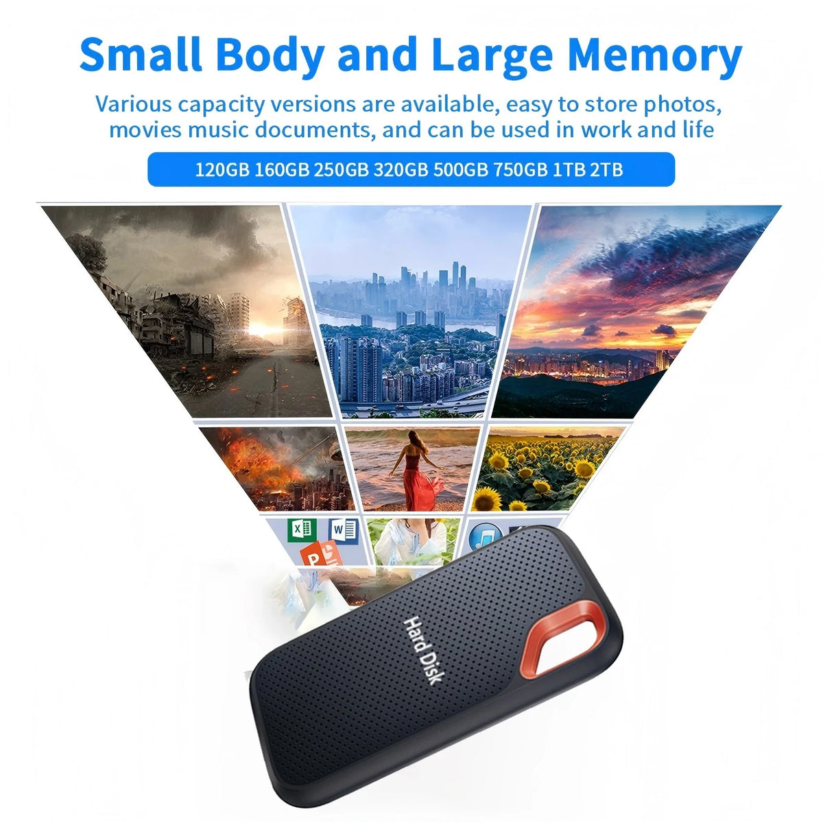 The Shopper Stop 1TB high-speed external SSD and portable hard drive for Mac and PC, with 128TB storage capacity.