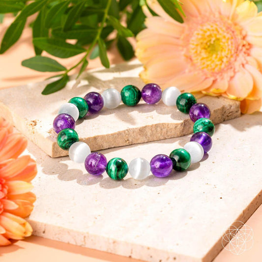 Triple Healing Bracelet by Conscious Items featuring natural stones and adjustable cord for holistic wellness and style.