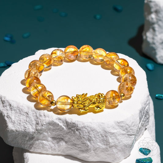Close-up of The Ultimate Wealth Bracelet by Conscious Items, featuring elegant beaded design and metallic accents.