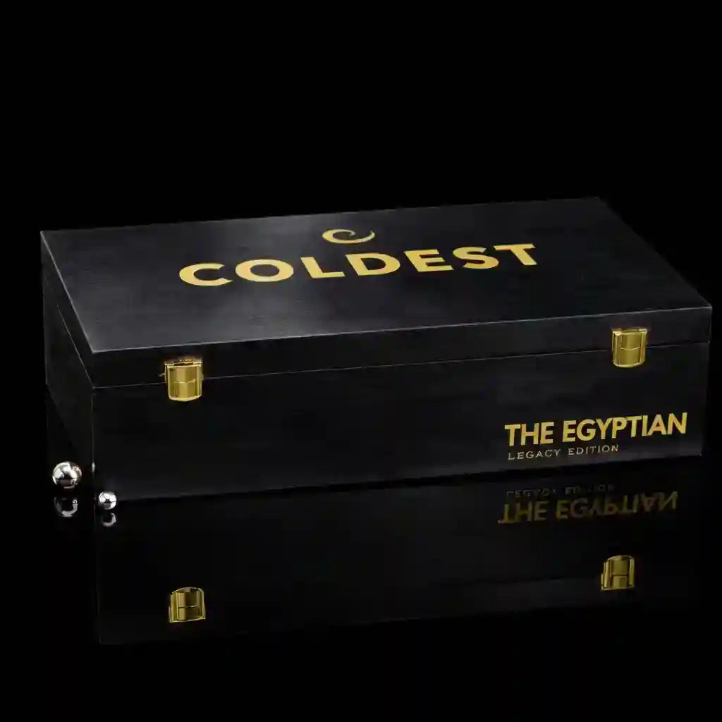Coldest Legacy 001 The Egyptian vape device with intricate Egyptian-inspired design and sleek black finish.