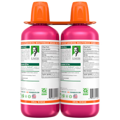 TheraBreath Anticavity Oral Rinse in Sparkle Mint flavor, 33.8 fl oz bottles, 2-pack, with mint-flavored mouthwash bottles side by side.