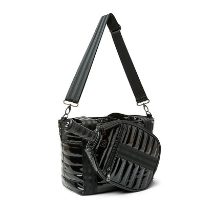 Think Royln Ace of the Court pickleball bag in sleek black patent finish, designed for convenient sports gear storage.