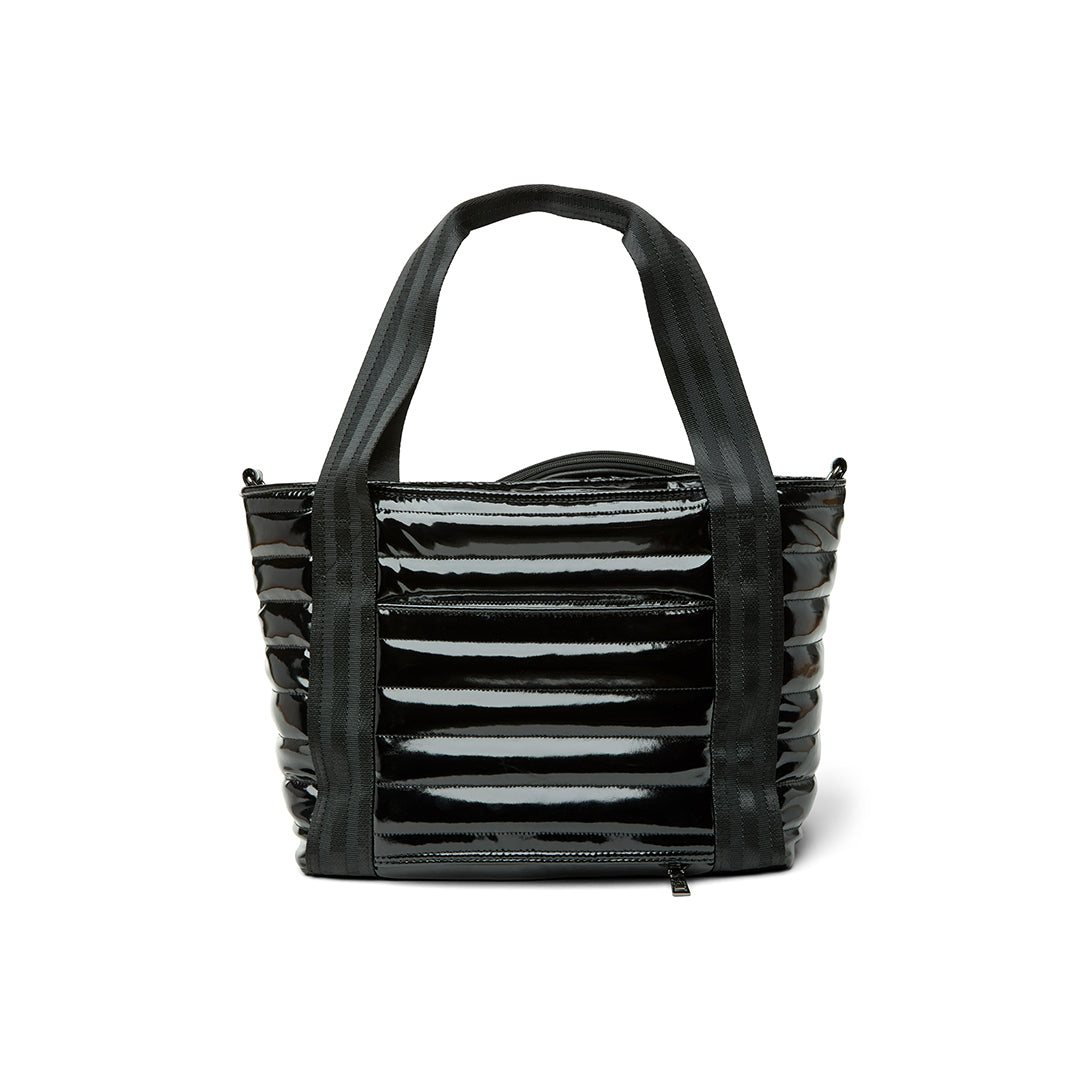Black patent Ace of the Court pickleball bag by Think Royln, stylish and spacious for sports gear storage.