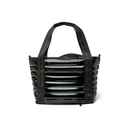 Black patent Ace of the Court pickleball bag by Think Royln, stylish and spacious for sports gear storage.