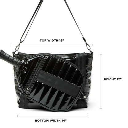 Think Royln Ace of the Court pickleball bag in sleek black patent finish, designed for carrying pickleball gear and accessories.