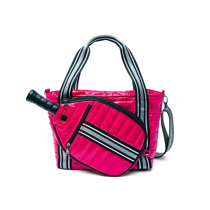 Think Royln Ace of the Court Pickleball Bag in sleek black patent, designed for stylish pickleball gear storage.