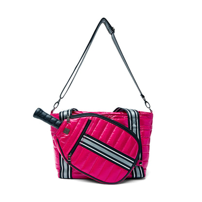 Black Think Royln Ace of the Court Pickleball Bag with patent finish, designed for carrying pickleball gear and accessories.