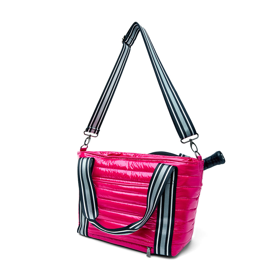 Think Royln Ace of the Court Pickleball Bag in black patent, stylish and spacious bag designed for pickleball players.