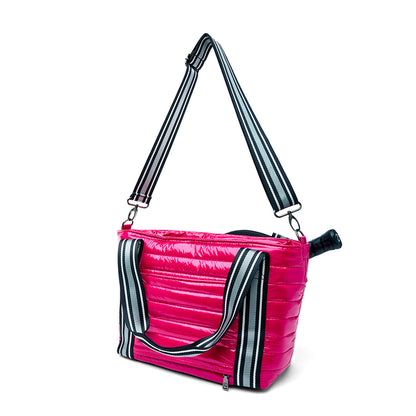 Think Royln Ace of the Court Pickleball Bag in black patent, stylish and spacious bag designed for pickleball players.
