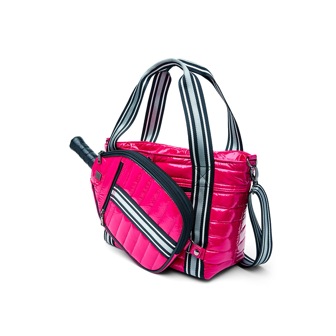 Think Royln Ace of the Court pickleball bag in sleek black patent, designed for carrying pickleball gear and accessories.