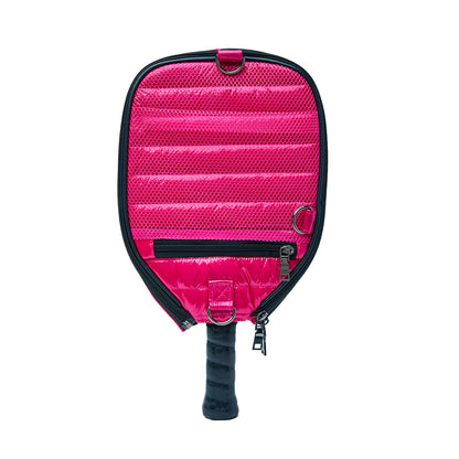 Think Royln Ace of the Court pickleball bag in sleek black patent with multiple compartments and stylish design.