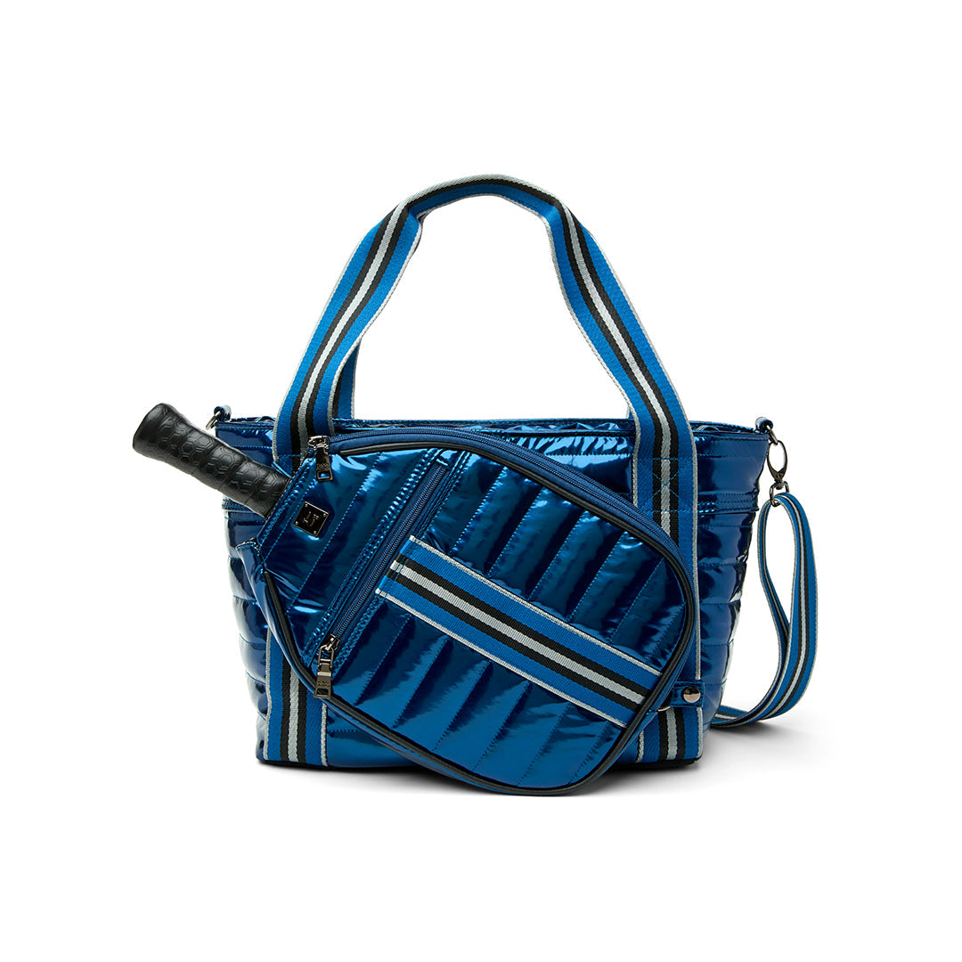Think Royln Ace of the Court pickleball bag in sleek black patent finish, designed for convenient storage and style.