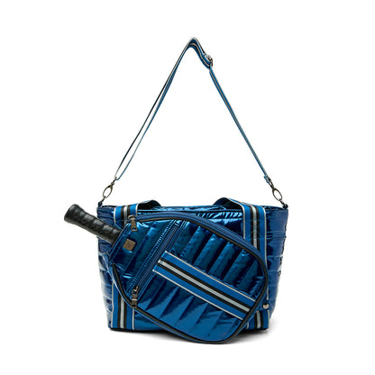 Think Royln Ace of the Court pickleball bag in sleek black patent finish, designed for convenient storage and style.