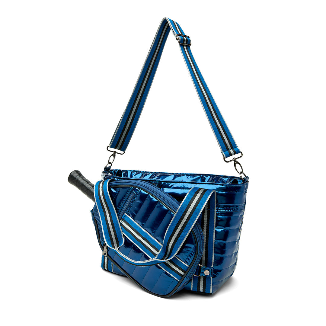 Think Royln Ace of the Court pickleball bag in sleek black patent, designed for storing pickleball gear and accessories.
