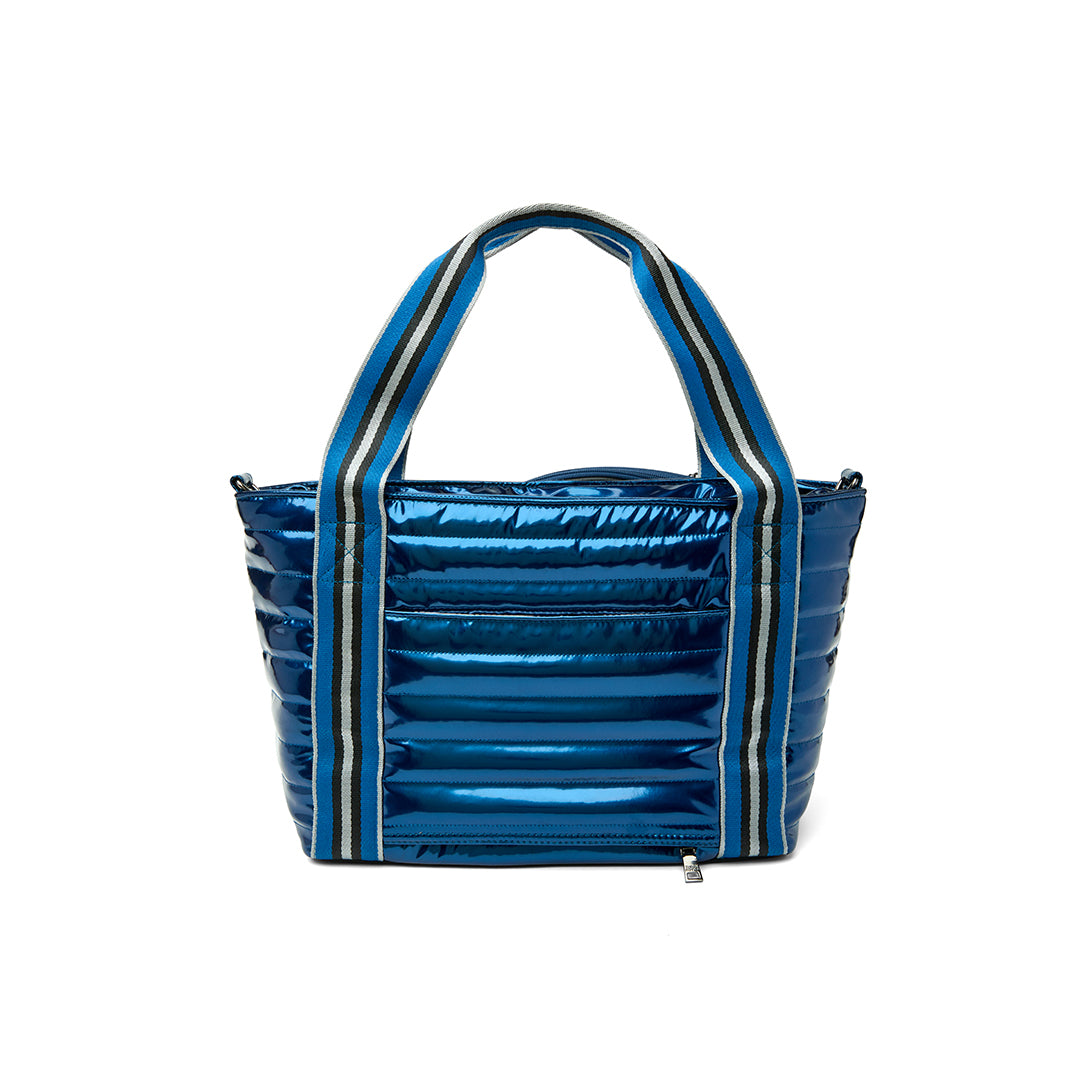 Think Royln Ace of the Court pickleball bag in sleek black patent with multiple compartments for sports gear storage.