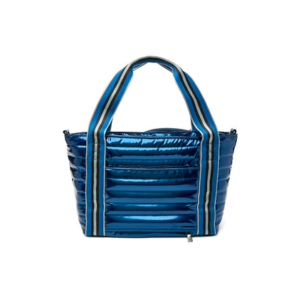 Think Royln Ace of the Court pickleball bag in sleek black patent with multiple compartments for sports gear storage.