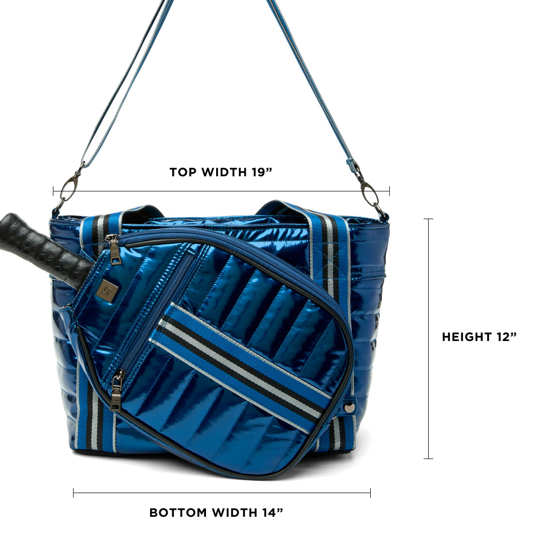 Black patent Ace of the Court Pickleball Bag by Think Royln, stylish sport storage bag with multiple compartments.