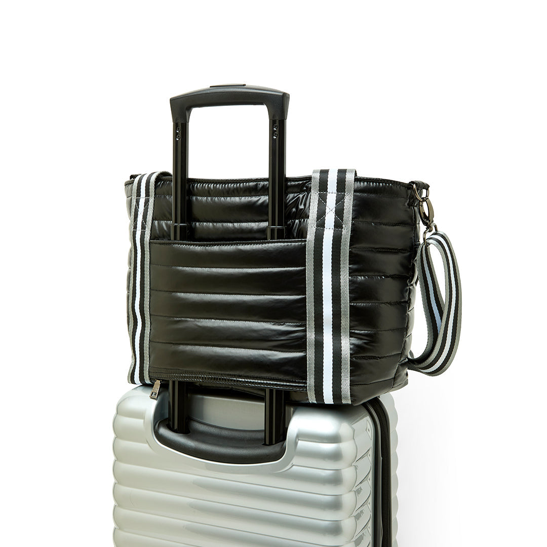 Black patent Ace of the Court pickleball bag by Think Royln, stylish sports bag with multiple compartments for pickleball gear.