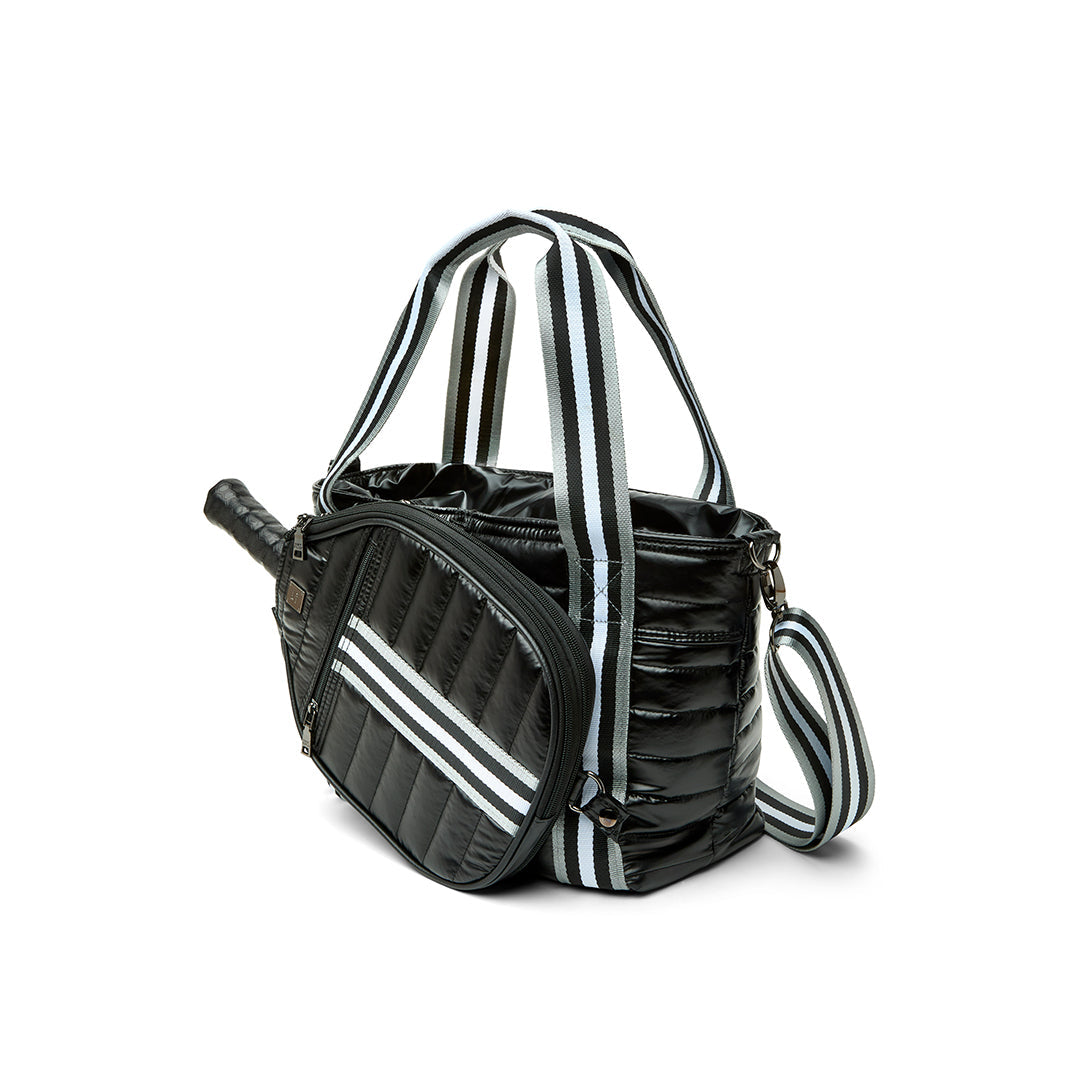 Think Royln Ace of the Court pickleball bag in sleek black patent finish, designed for carrying pickleball gear and accessories.