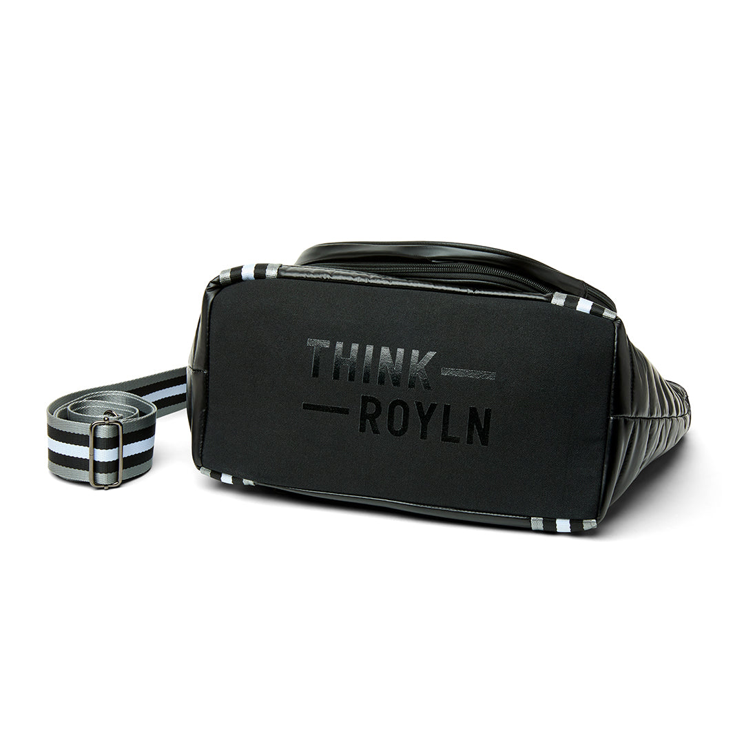 Black patent Ace of the Court pickleball bag by Think Royln with multiple compartments and stylish design.