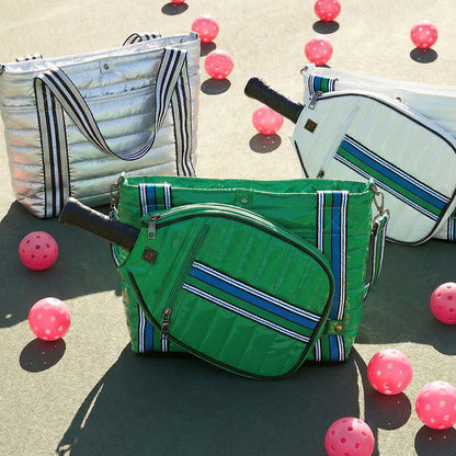 Black patent Ace of the Court Pickleball Bag by Think Royln, stylish and spacious for pickleball gear and accessories.