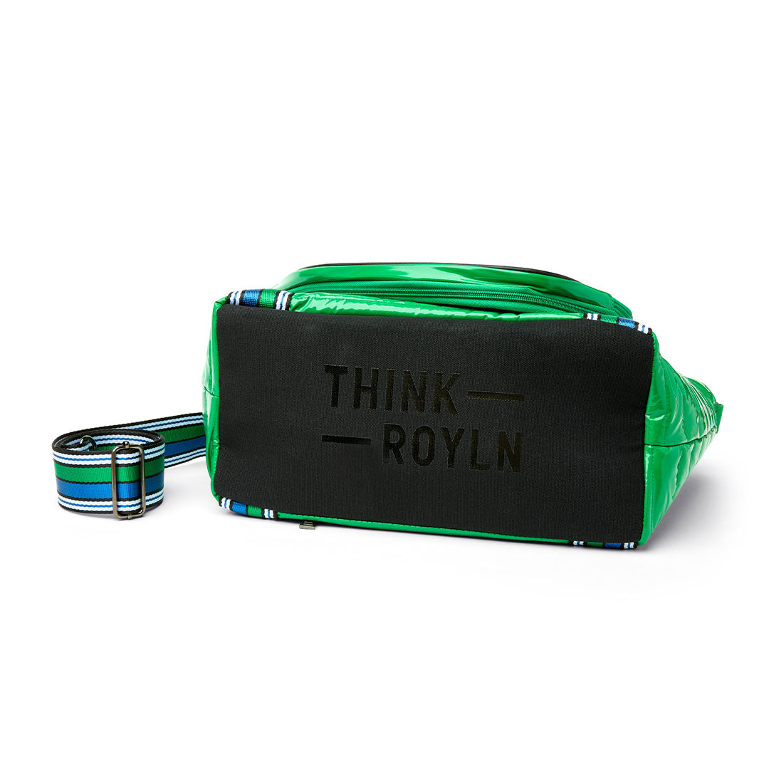 Black patent Ace of the Court pickleball bag by Think Royln, stylish and functional with multiple compartments for gear.