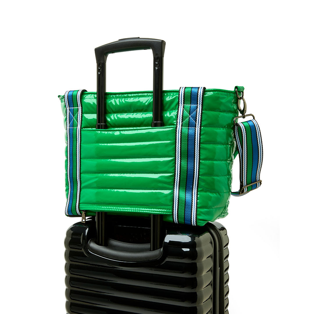 Think Royln Ace of the Court Pickleball Bag in sleek black patent with multiple compartments for sports gear and accessories.
